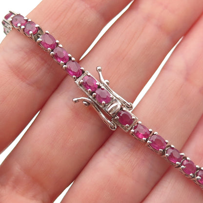 Chuck Clemency 925 Sterling Silver Real Oval-Cut Ruby Bracelet 7.5"