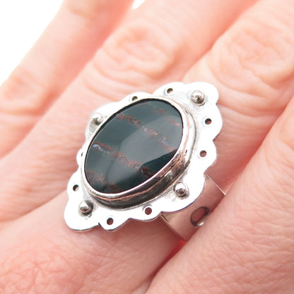 925 Sterling Silver Vintage Real Agate Modernist Oxidized Ring Size 7