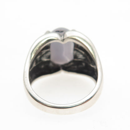 KABANA 925 Sterling Silver Vintage Real Lace Agate Modernist Ring Size 7