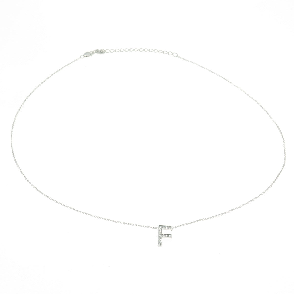 925 Sterling Silver Pave C Z Letter "F" Initial Cable Chain Necklace 18"