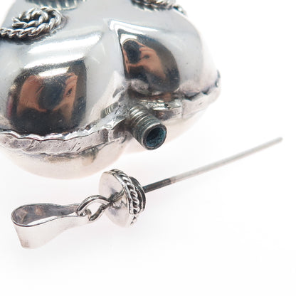 925 Sterling Silver Vintage Mexico Real Black Onyx Heart Perfume Bottle Pendant