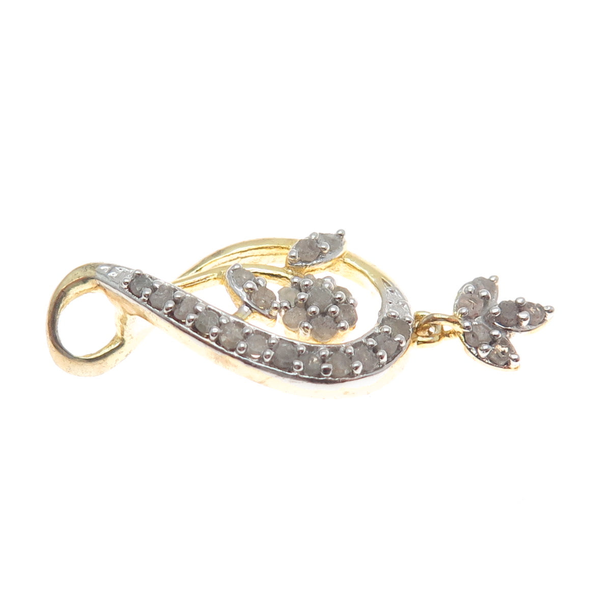 Gold Plated Real Round-Cut Diamond Infinity Floral Charm Pendant