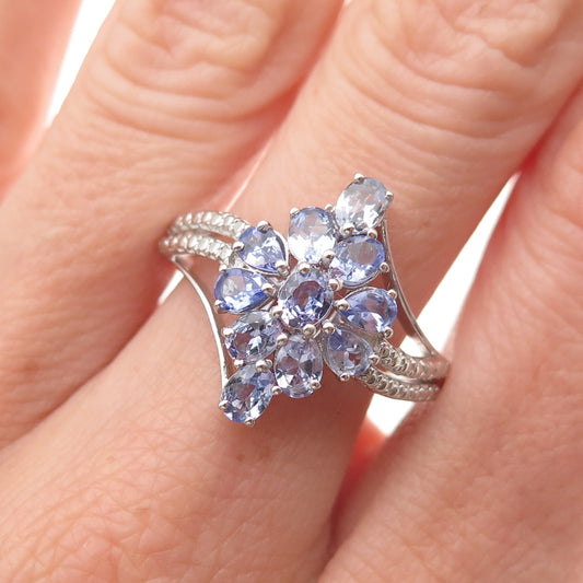 Chuck Clemency 925 Sterling Silver Real Oval & Pear-Cut Tanzanite Ring Size 8