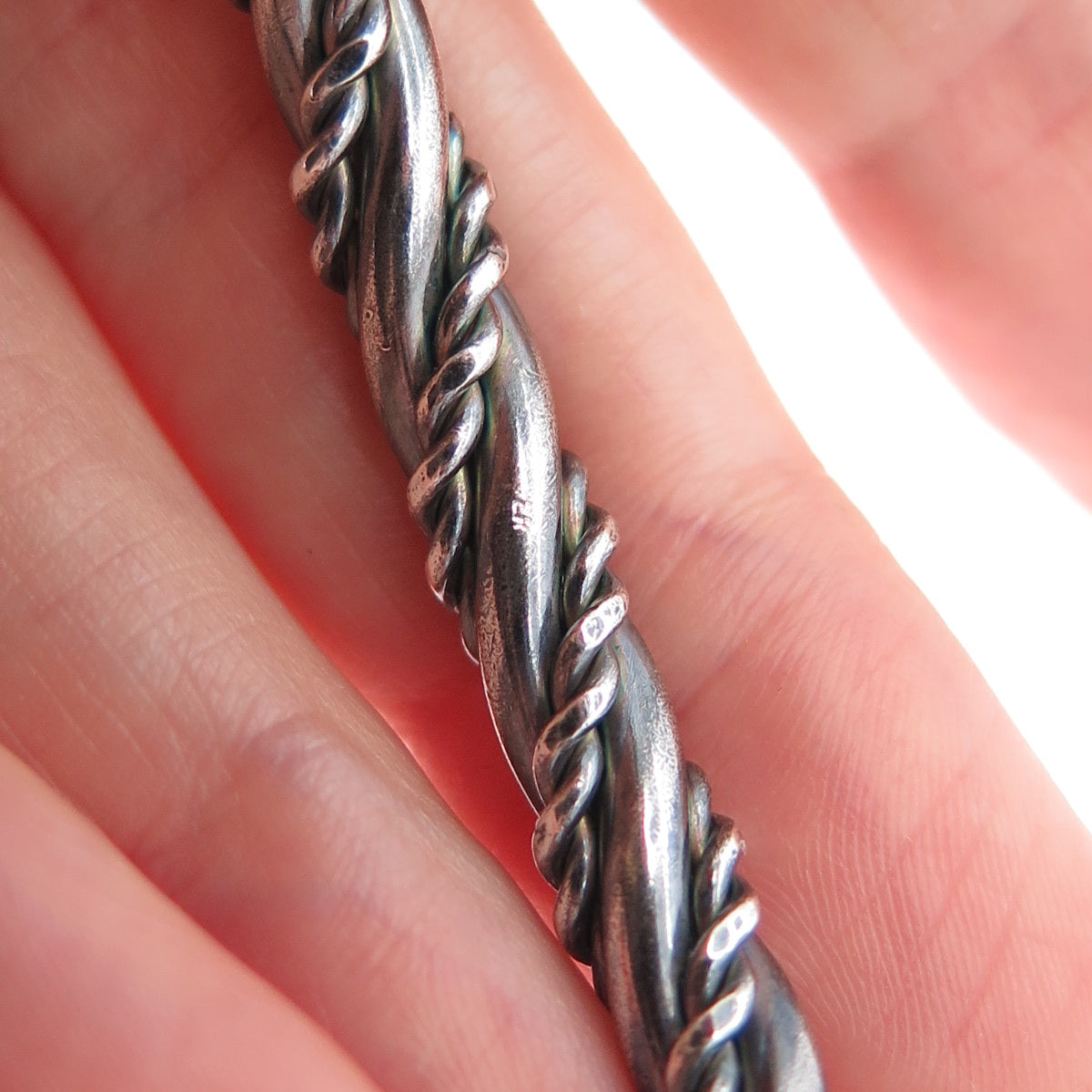 925 Sterling Silver Vintage Modernist Twisted Oxidized Adjustable Bracelet 6.25"