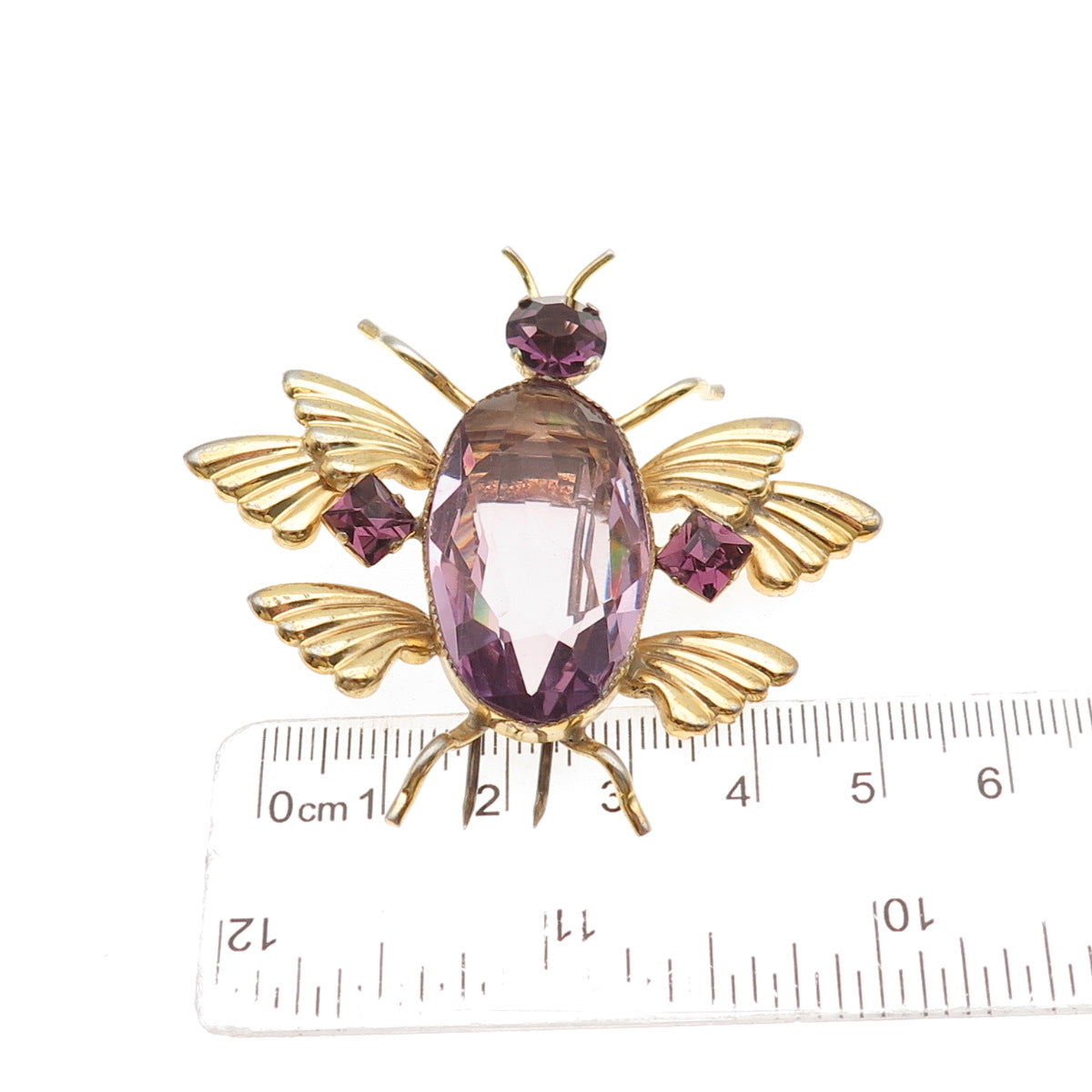 925 Sterling Silver Gold Plated Antique Art Deco Real Amethyst Scarab Fur Clip
