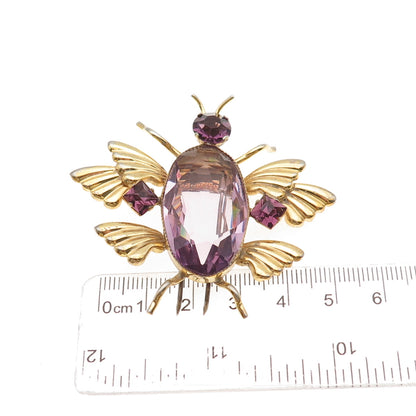925 Sterling Silver Gold Plated Antique Art Deco Real Amethyst Scarab Fur Clip