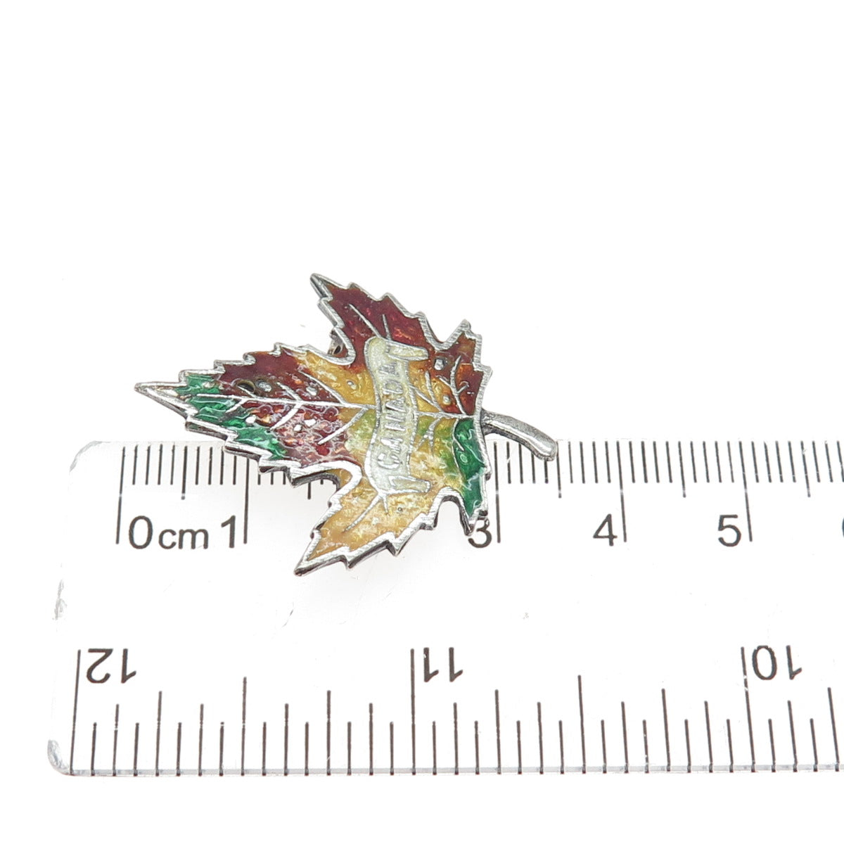 925 Sterling Silver Vintage Enamel Canada Maple Leaf Pin Brooch