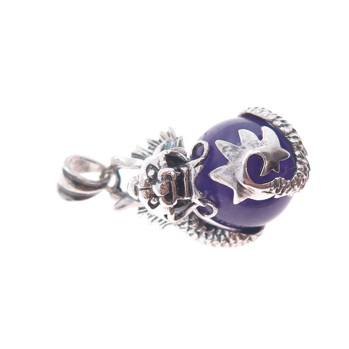 925 Sterling Silver Vintage Real Amethist Chinese Dragon Charm Pendant