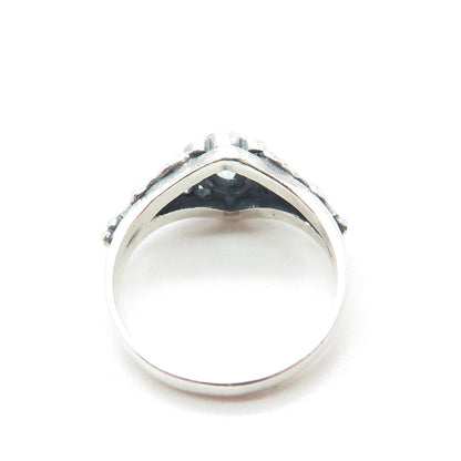 925 Sterling Silver Vintage Real Oval-Cut Blue Topaz Flower Ring Size 5.25