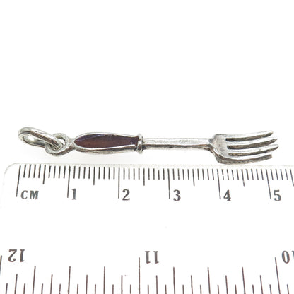 800 Silver Vintage Italy Red & Blue Enamel Fork Pendant