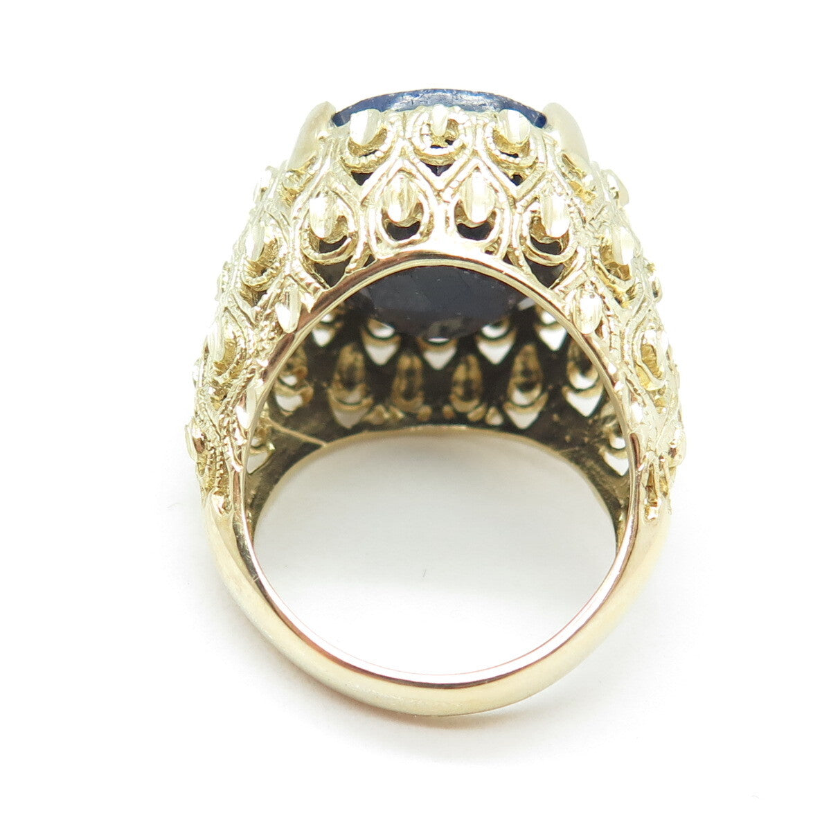925 Sterling Silver Gold Plated Real Round-Cut Sapphire Ornate Ring Size 7