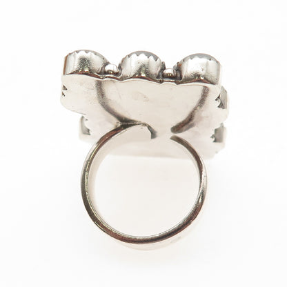 925 Sterling Silver Vintage Real Pear-Cut Moonstone Adjustable Ring Size 8