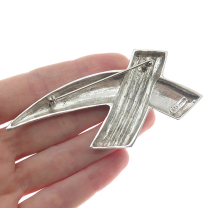 CHAPAL ZENRAY 925 Sterling Silver Vintage Modernist Letter X Oxidized Pin Brooch