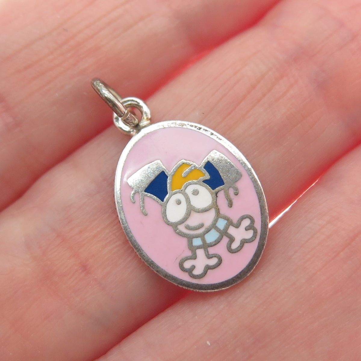 925 Sterling Silver Vintage Enamel Cartoon Character Toddler Girl Mini Pendant