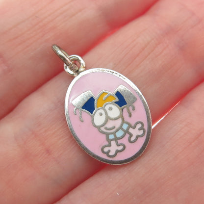 925 Sterling Silver Vintage Enamel Cartoon Character Toddler Girl Mini Pendant