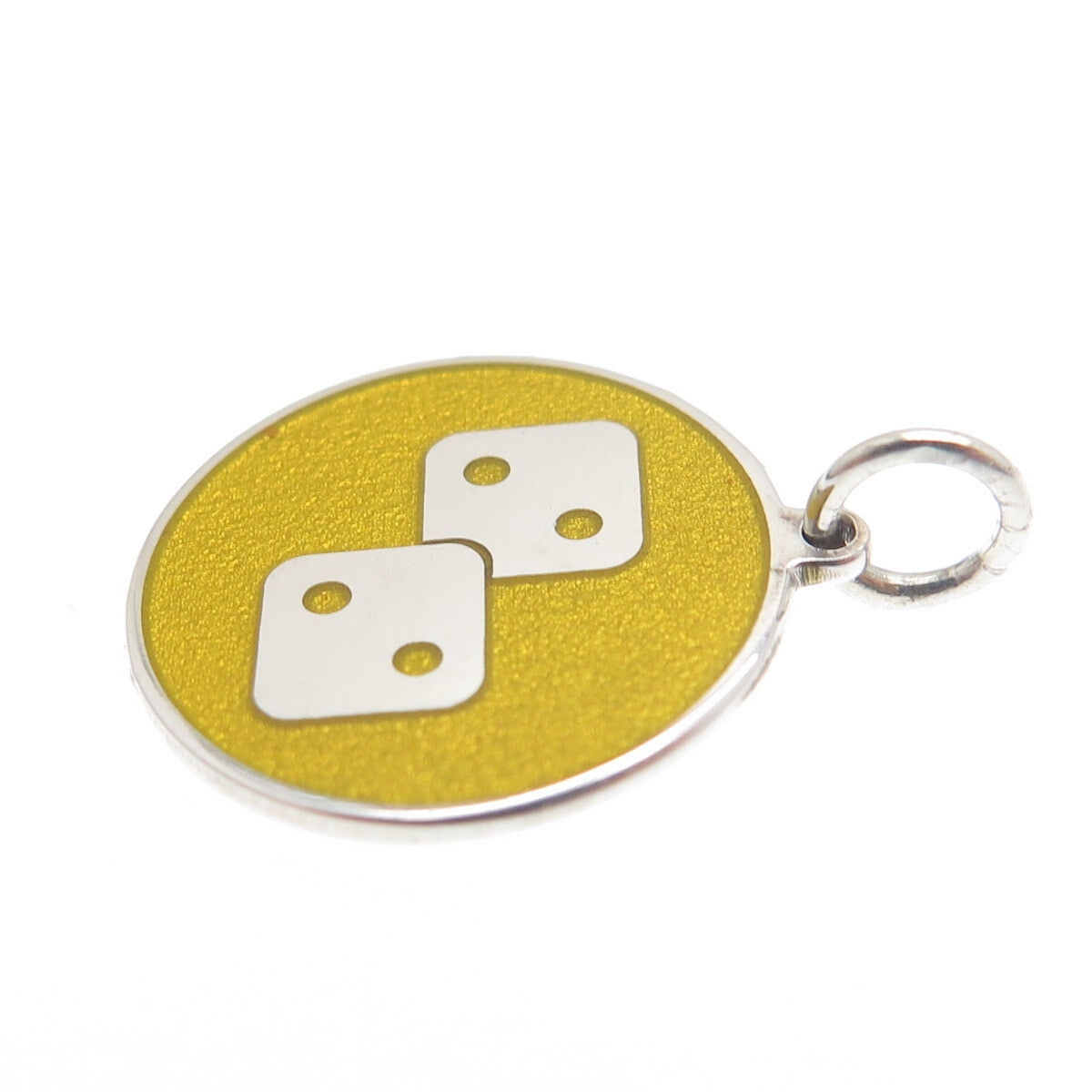 925 Sterling Silver Yellow Enamel Number 4 Lucky Dice Minimalist Charm Pendant