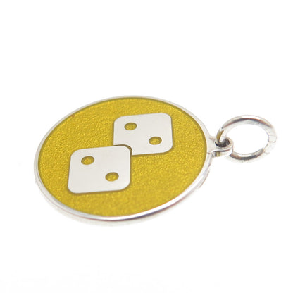 925 Sterling Silver Yellow Enamel Number 4 Lucky Dice Minimalist Charm Pendant