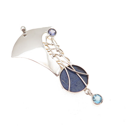 Michou 925 Sterling 2-Tone Vintage Real Lapis Iolite & Blue Topaz Slide Pendant