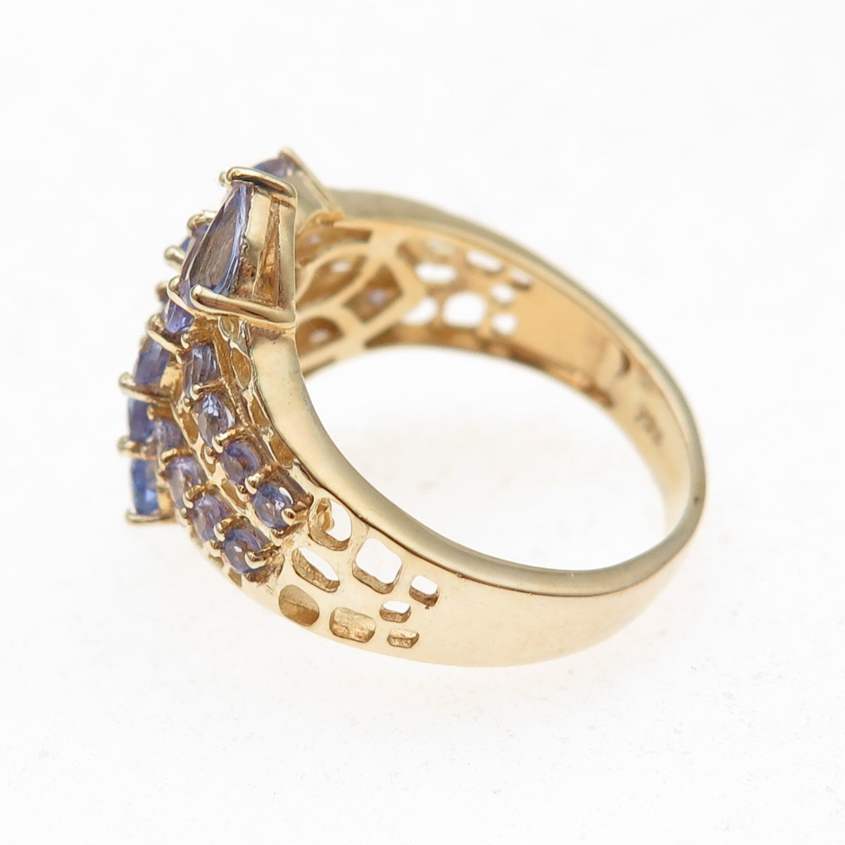 Chuck Clemency 925 Sterling Silver Gold Plated Real Tanzanite Ring Size 8.25
