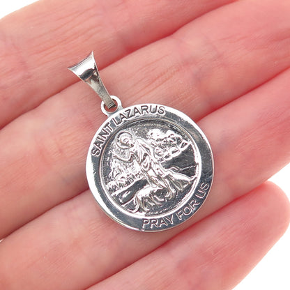 925 Sterling Silver Vintage Italy Saint Lazarus Oxidized Charm Pendant