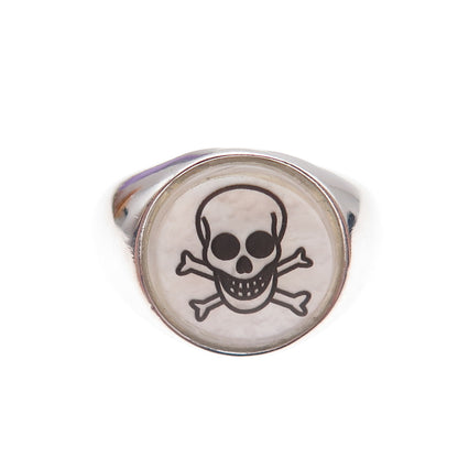 Dasan 925 Sterling Silver Vintage Real MOP Skull Crossbones Ring Size 10.5