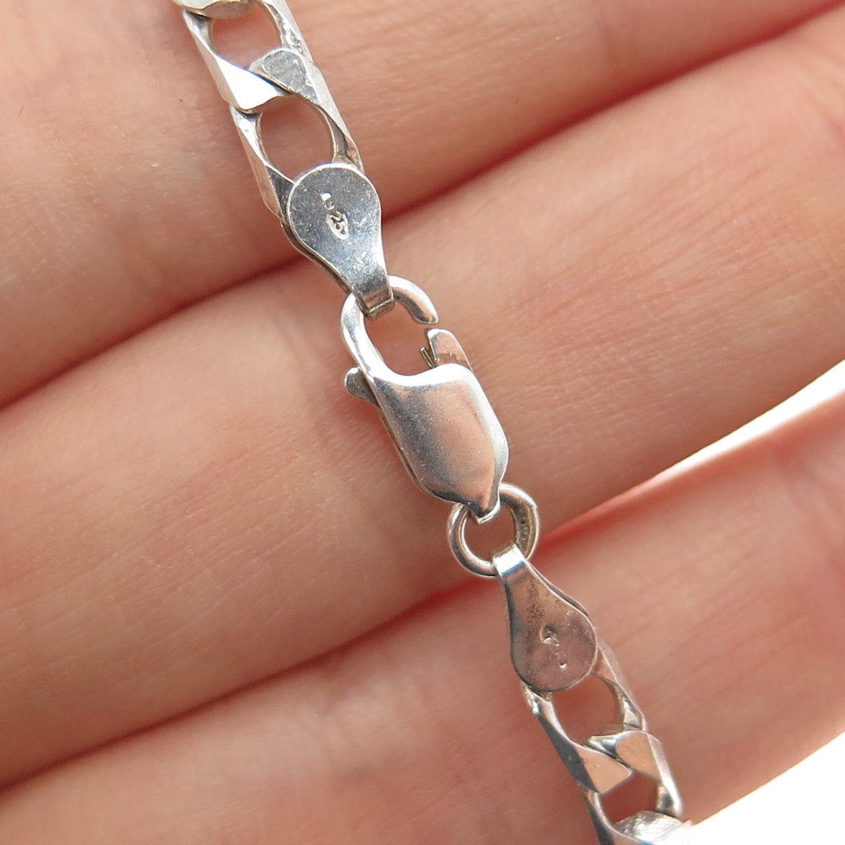 925 Sterling Silver Vintage Italy Square Curb Link Oxidized Bracelet 7.5"