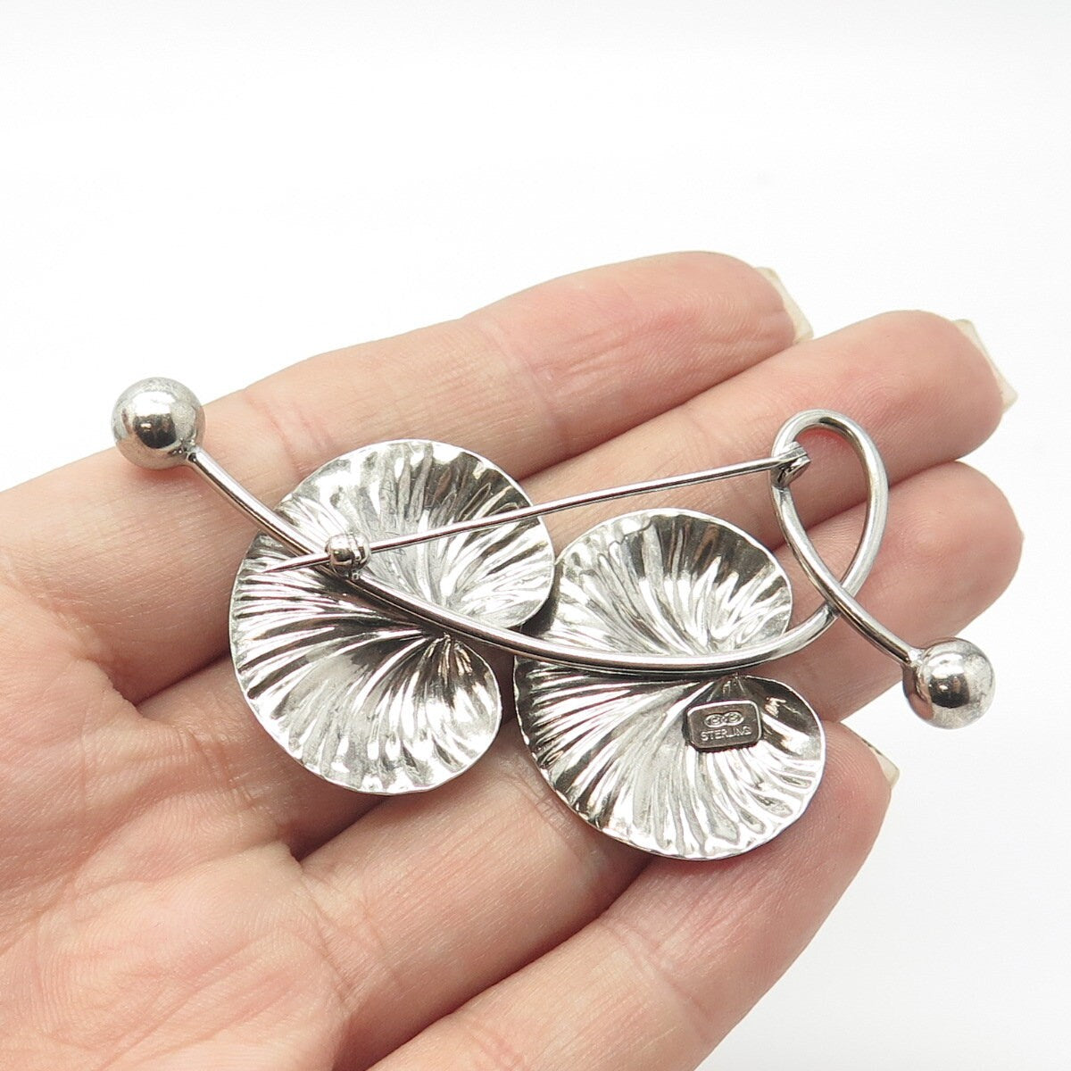 925 Sterling Silver Vintage Binder Brothers Lotus Leaves Pin Brooch