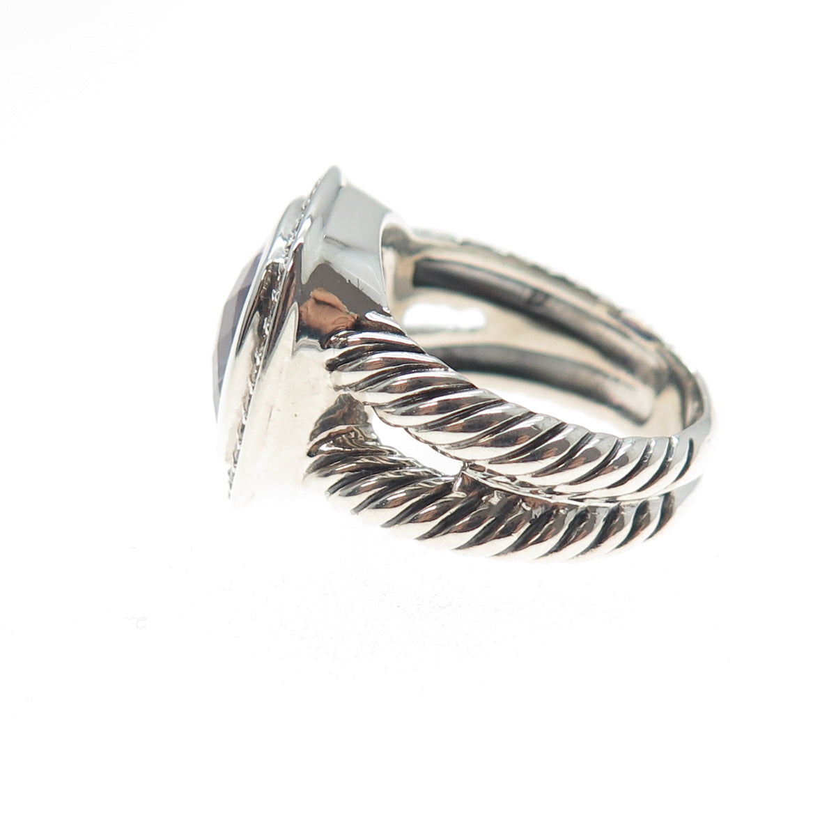 DAVID YURMAN 925 Sterling Silver Vintage Real Diamond & Amethyst Ring Size 6.5
