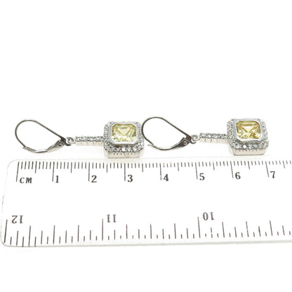 925 Sterling Silver Princess & Round-Cut Canary White C Z Dangling Earrings