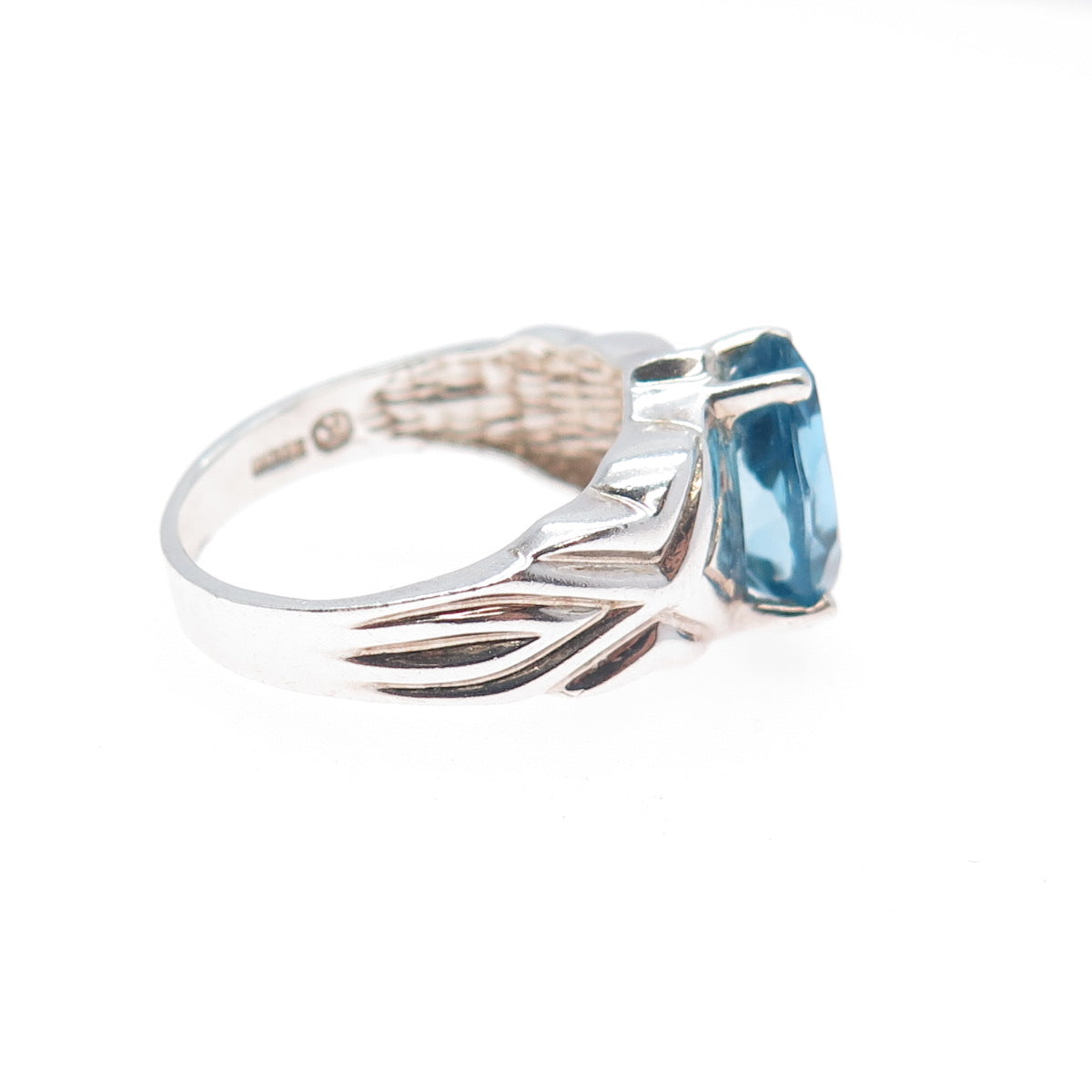 925 Sterling Silver Vintage Real Swiss Blue Topaz Teardrop Ring Size 7