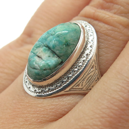 925 Sterling Silver Vintage Real Turquoise Gemstone Tribal Ring Size 6.5