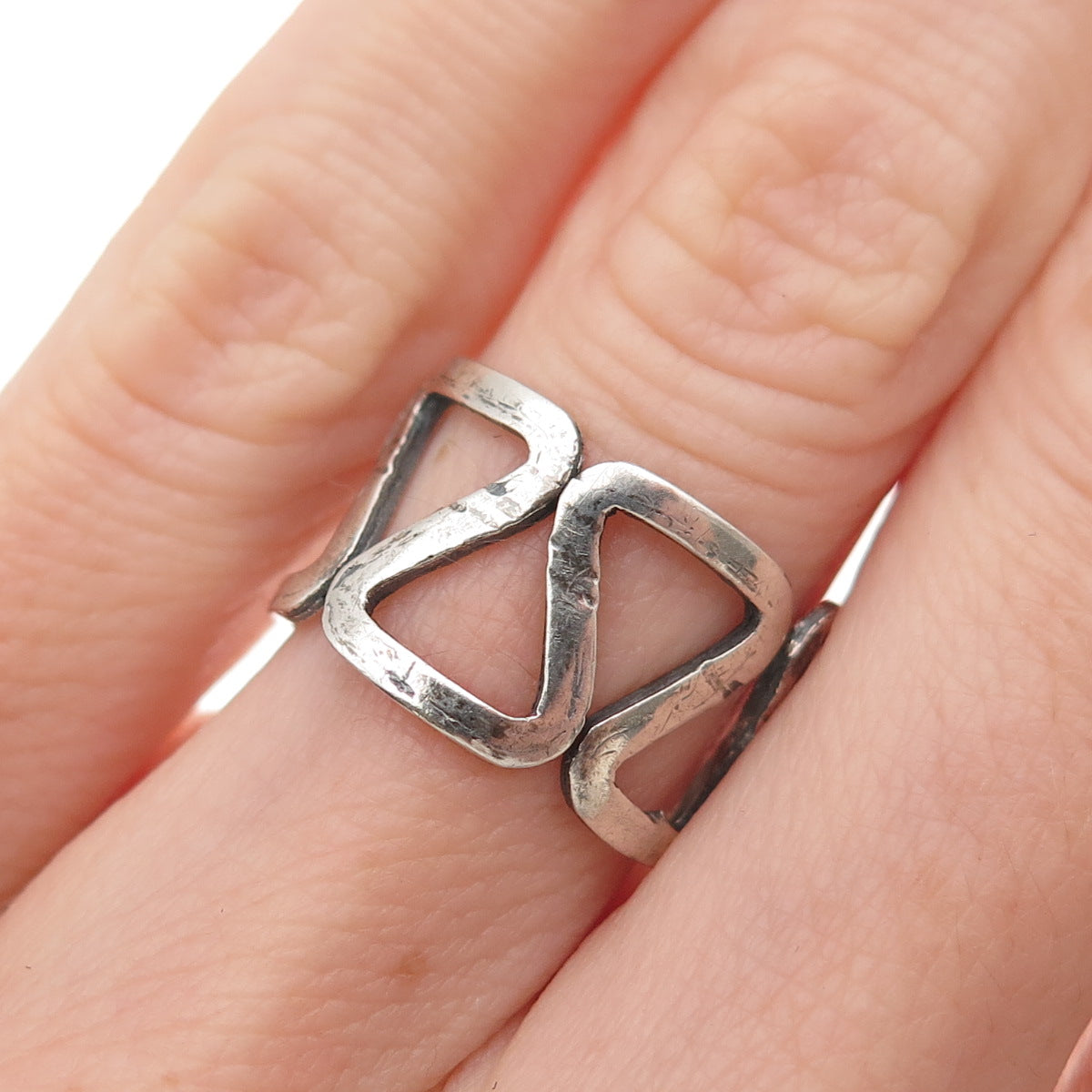 925 Sterling Silver Vintage Mexico Zig Zag Oxidized Ring Size 5