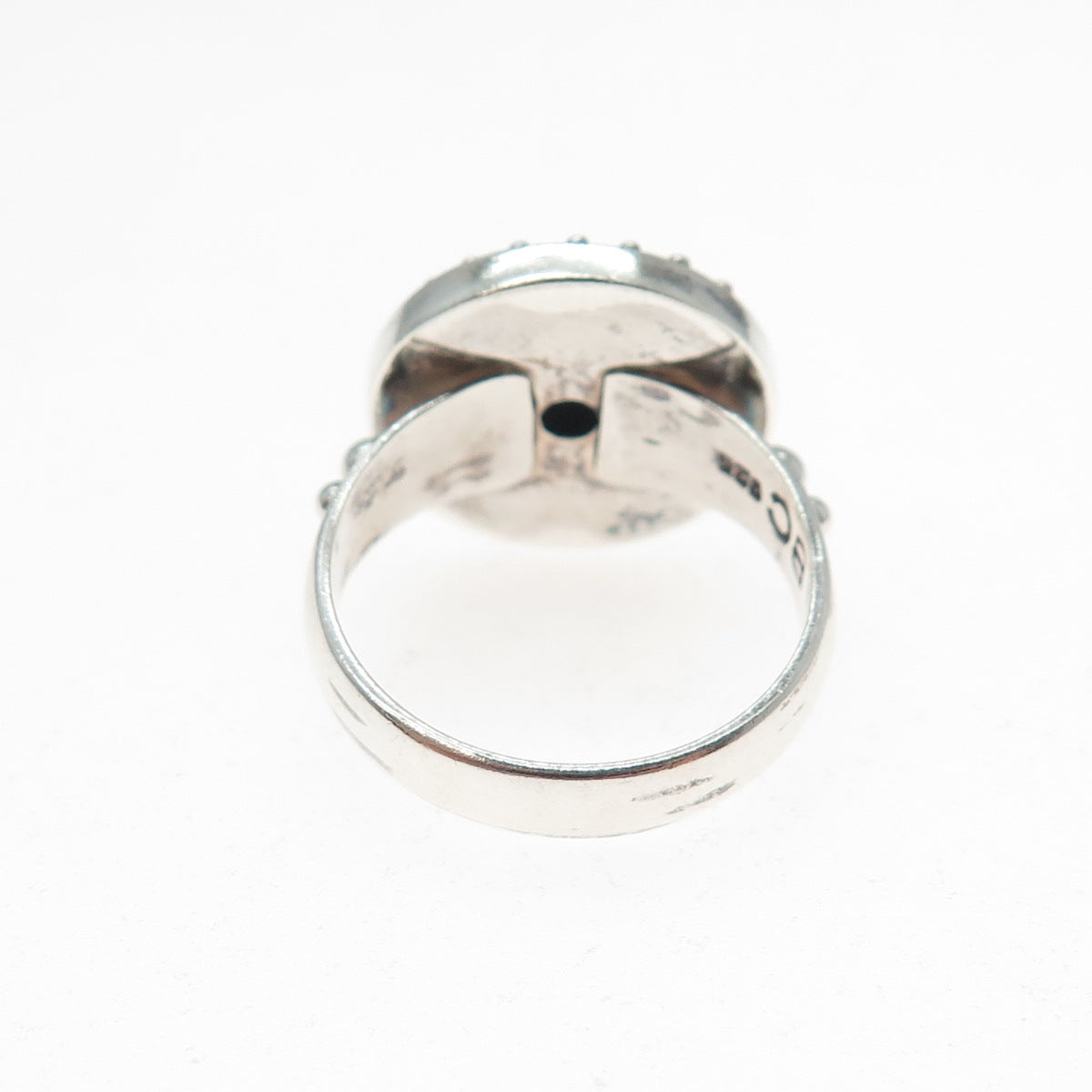 BC Silver Ned Bowman Sterling Vintage Mystic Quartz Beaded Oxidized Ring Size 8