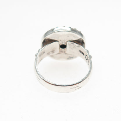 BC Silver Ned Bowman Sterling Vintage Mystic Quartz Beaded Oxidized Ring Size 8
