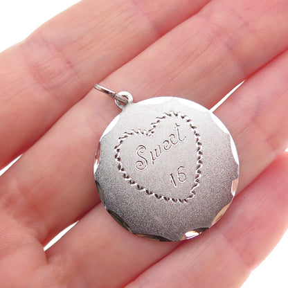 925 Sterling Silver Vintage Sweet 16 Heart Charm Pendant
