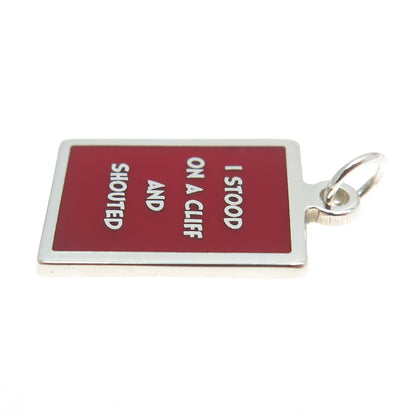 925 Sterling Silver Red Enamel "I Stood On A Cliff & Shouted" Minimalist Pendant