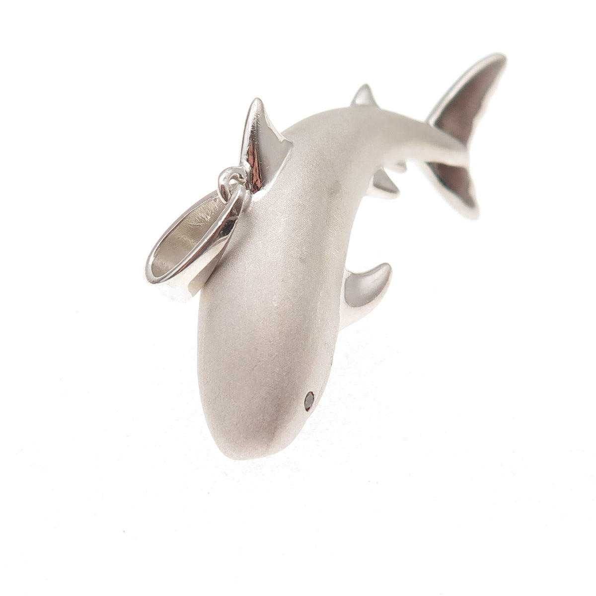 925 Sterling Silver Vintage C Z Great White Shark 3D Pendant