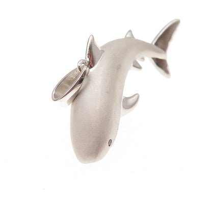 925 Sterling Silver Vintage C Z Great White Shark 3D Pendant