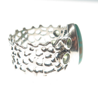 SUN WEST 925 Sterling Vintage Lone Mountain Turquoise & Peridot Ring Size 11.5