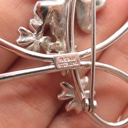 925 Sterling Silver Vintage Beau Floral Pin Brooch