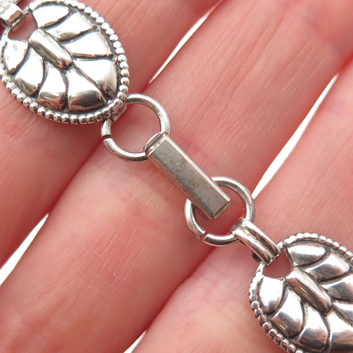 BEAU 925 Sterling Silver Antique Art Deco Floral Leaf Oxidized Bracelet 7.5"