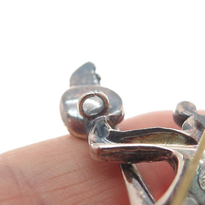 M SLATER Sterling Antique Shell Opalite Harlequin Brooch (missing 9 rhinestones)