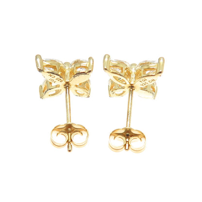 925 Sterling Silver Gold Plated Marquise-Cut C Z Floral Earrings
