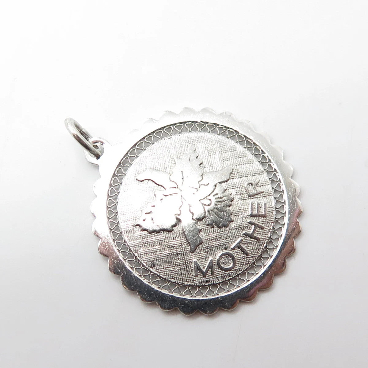 925 Sterling Silver Vintage Mother Angel Round Swirl Pendant