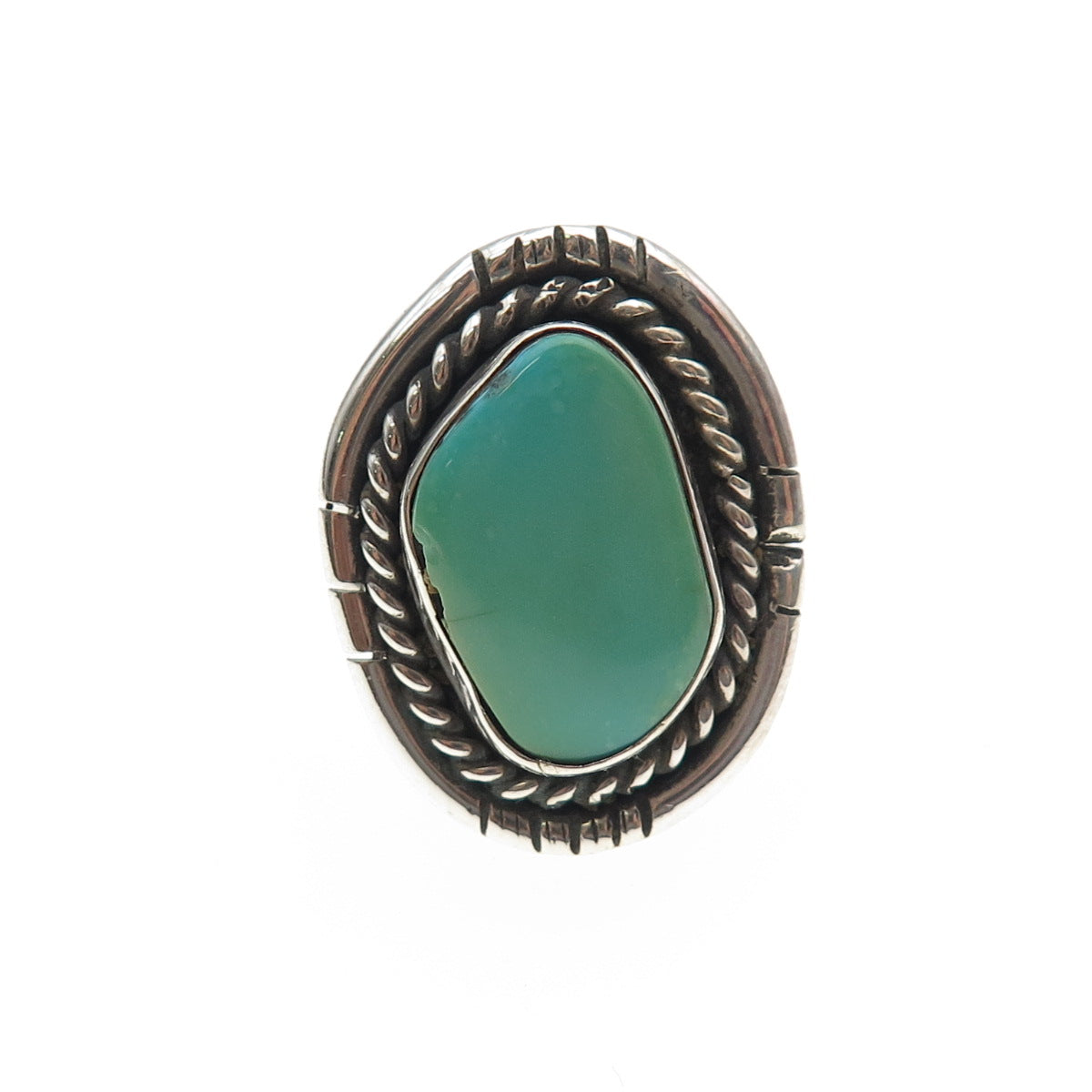 Old Pawn Sterling Vintage Southwestern Lone Mountain Turquoise Ring Size 9.75