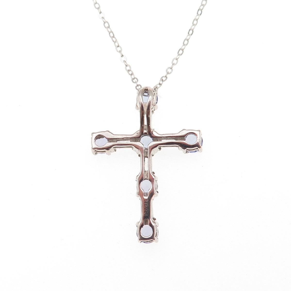 Chuck Clemency 925 Sterling Silver Real Tanzanite White Topaz Cross Necklace 20"