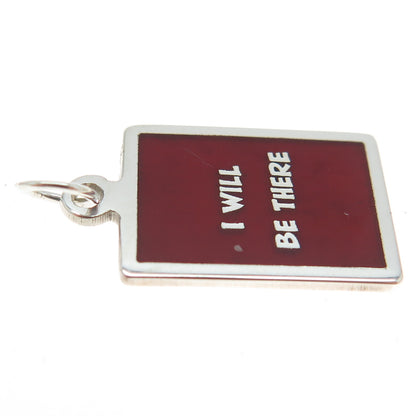 925 Sterling Silver Red Enamel "I Will Be There" Minimalist Charm Pendant