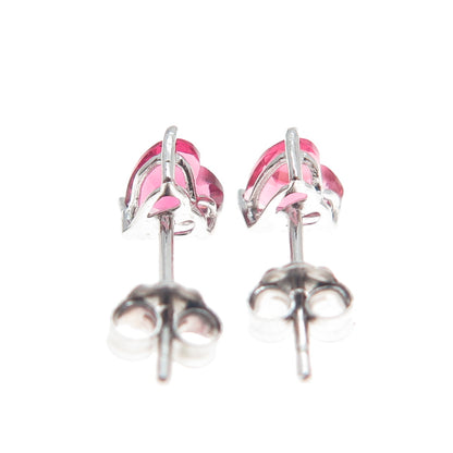 925 Sterling Silver Heart-Cut Pink C Z Stud Earrings