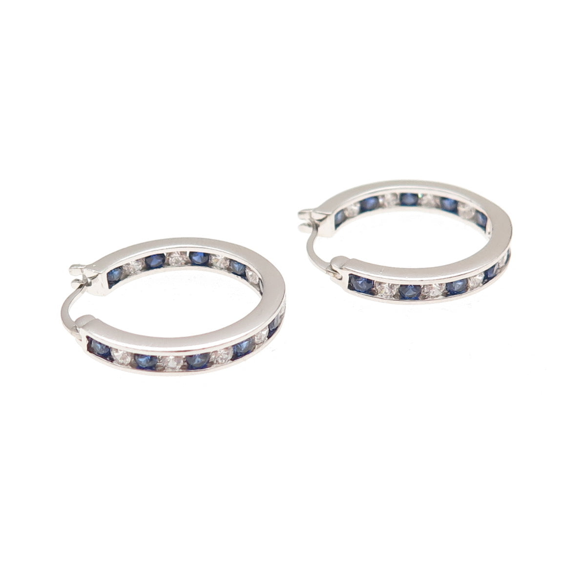 Jacmel Mauritius Sterling Silver Lab-Created Sapphire C Z In & Out Hoop Earrings