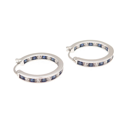 Jacmel Mauritius Sterling Silver Lab-Created Sapphire C Z In & Out Hoop Earrings
